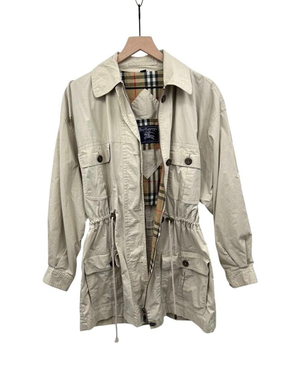 Vintage Burberry Utility Jacket Trench Coat Mid/Short Length Hood Nova Check